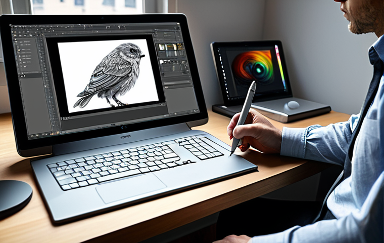 A focused professional digital artist in a modest collared shirt and neat trousers, deeply engrossed while drawing intricate details directly on a Wacom Cintiq interactive pen display. The stylus glides smoothly across the screen, mimicking the feel of paper. The setting is a clean, modern art studio with soft, diffused lighting. A large monitor is visible in the background displaying creative software, alongside neatly organized art reference books. perfect anatomy, correct proportions, natural pose, well-formed hands, proper finger count, natural body proportions, high-resolution digital art, professional photography, natural light, crisp detail, realistic style, safe for work, appropriate content, fully clothed, professional, family-friendly.