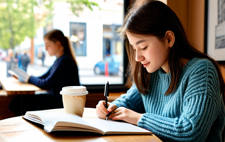 트위치에서 아트 방송하는 법 - Cozy Coffee Shop Artist**

*   "A young artist in a warm, inviting coffee shop, sketching in a noteb...