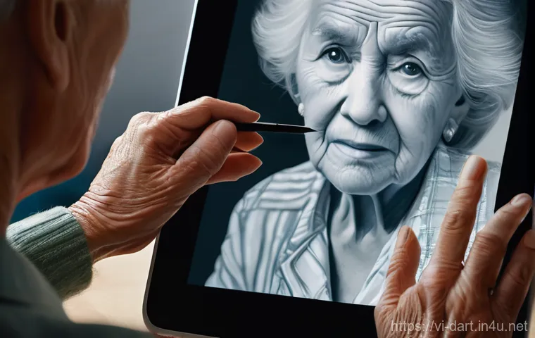 디지털아트 하이퍼리얼리즘 표현법 - **Prompt:** A close-up, hyperrealistic digital painting of an artist's hands meticulously working on...