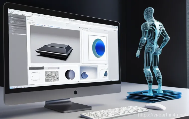 디지털아트 3D 모델링 기초 - **The Digital Sculptor's Workspace: From Concept to Creation**
    A highly detailed, realistic imag...