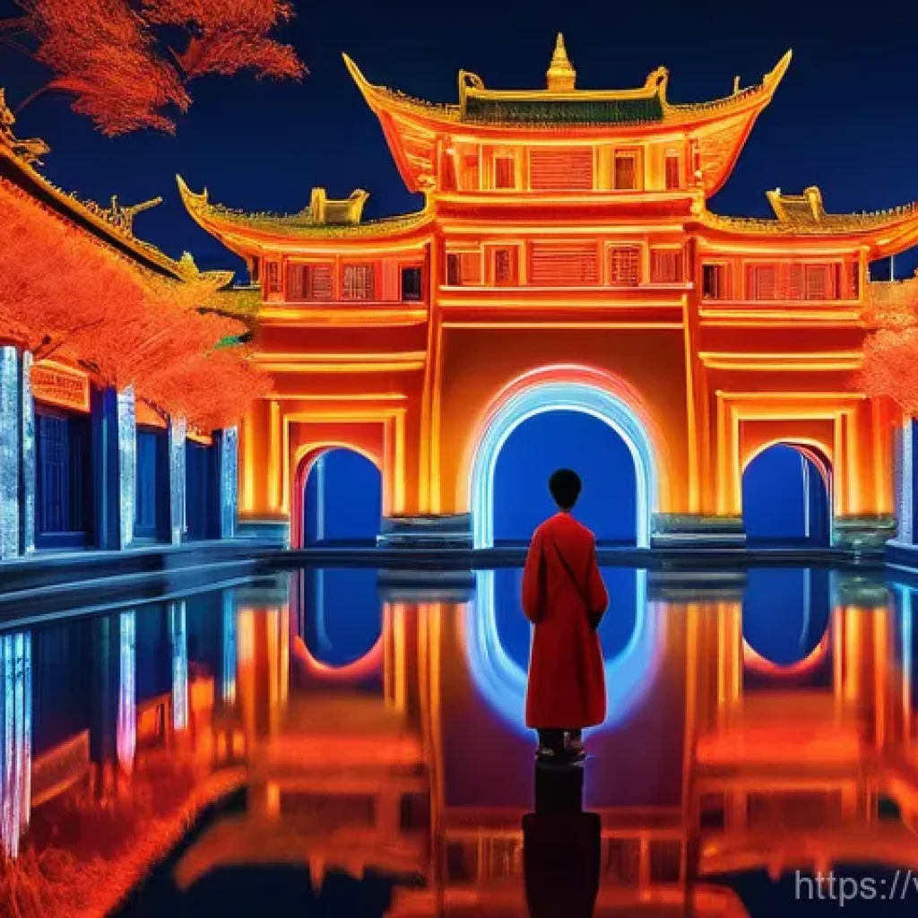 디지털아트 전시회 기획법 - **Prompt:** A breathtaking digital art exhibition set within an imagined, futuristic version of anci...