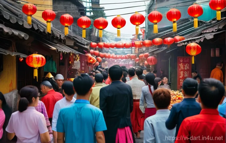 디지털아트 컬러 그레이딩 기법 - Prompt 1: Vibrant Vietnamese Festival Street Scene**