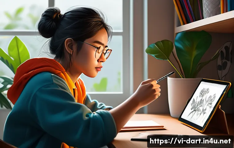 디지털아트 소셜미디어 챌린지 참여법 - A vibrant digital artist&rsquo;s workspace showcasing a young Vietnamese creator using an iPad with Procre...