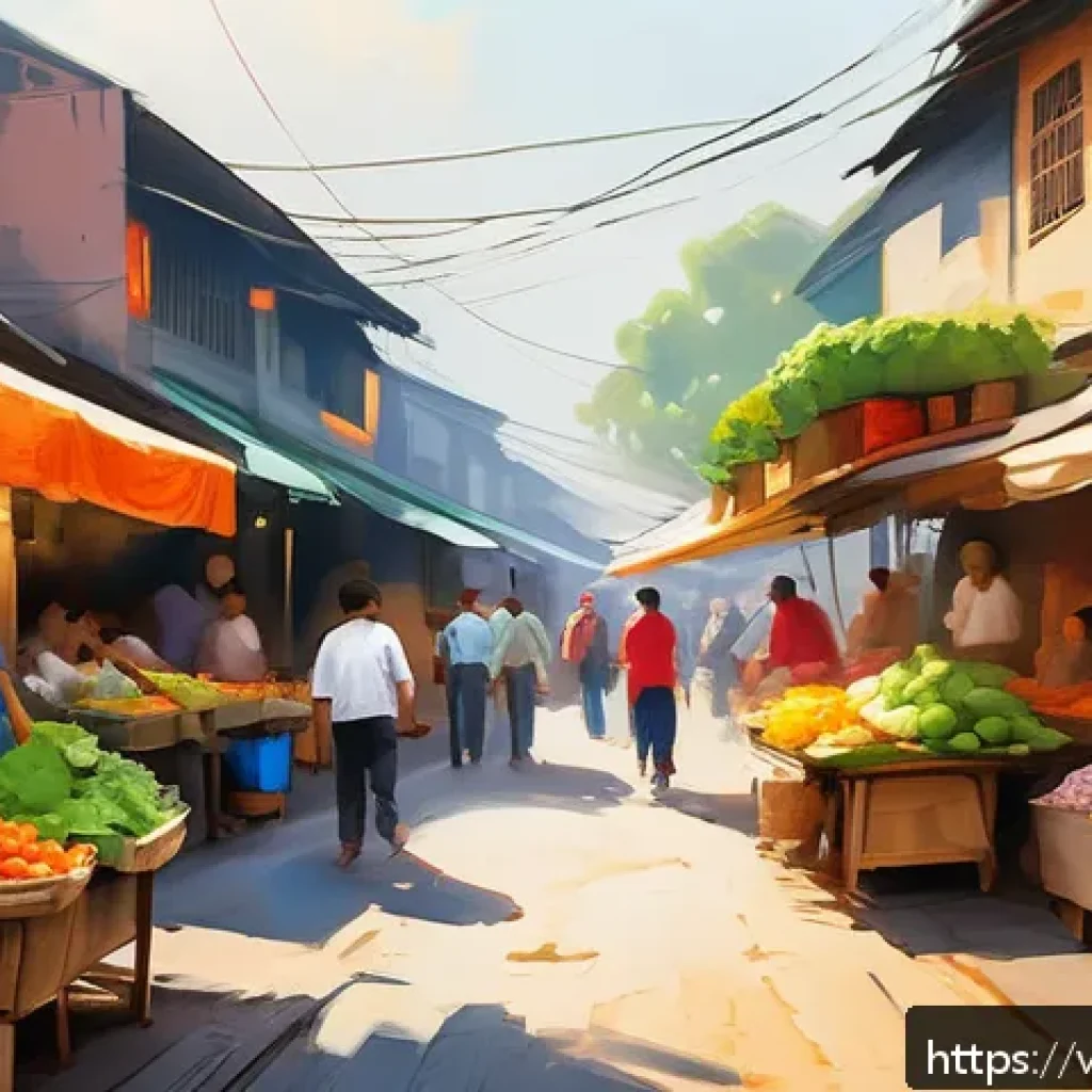 디지털아트 스피드 페인팅 훈련법 - A dynamic speed painting of a Vietnamese street market at sunset, focusing on large color blocks for...