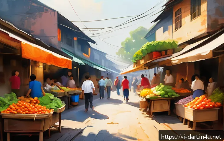 디지털아트 스피드 페인팅 훈련법 - A dynamic speed painting of a Vietnamese street market at sunset, focusing on large color blocks for...