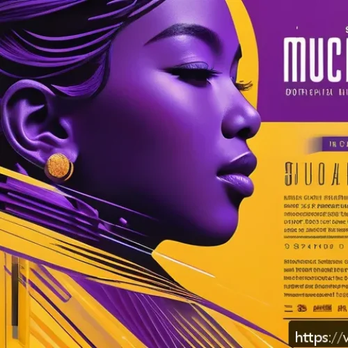Home 32 디지털아트 포스터 레이아웃 구성법 - A vibrant music event poster featuring a harmonious blend of purple and yellow colors to create a ma...