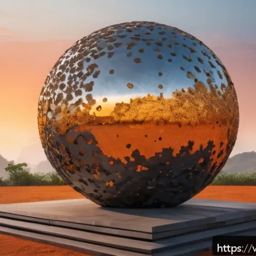 Home 31 디지털아트 질감 표현 기법 - A hyper-realistic digital painting of a metallic sculpture under warm orange sunrise light, showcasi...