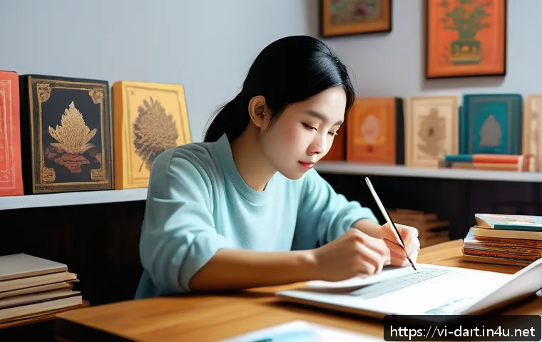디지털아트 유튜브 채널 운영 - A cozy digital art studio scene featuring a young Vietnamese digital artist working on a pastel-colo...